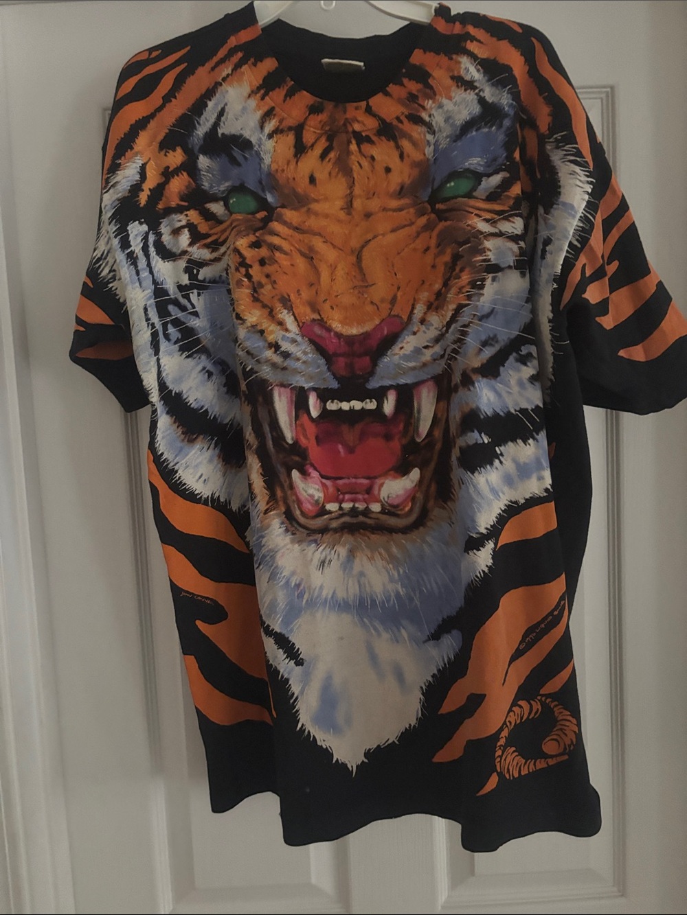 Vintage 1995 Liquid Blue Rare Tiger Print T-Shirt - Orange & Black XXL unisex